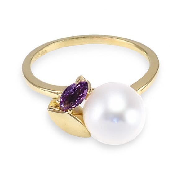 Gullring 14 kt med AMETYST og ferskvannperle - BUR511046